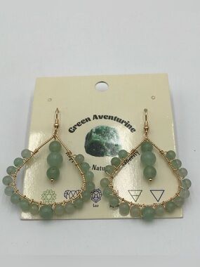 BN Green Aventurine Teardrop Shaped Earrings